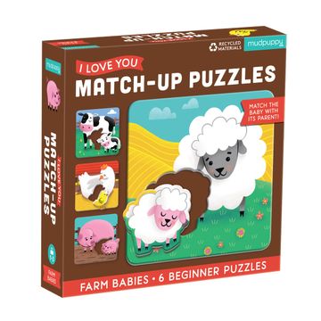 portada Mudpuppy i Love you Match-Up Puzzles, Farm Babies, 6. 75”X6. 75” Each – Ages 1-3 - Includes 6 Sturdy 2-Piece Puzzles With Animal Shaped Pieces – Match the Baby With its Parent