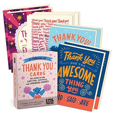 portada Em & Friends Thank you Cards With Envelopes (Box of 8, two Each of 4 Styles)