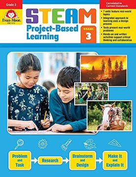 portada Evan-Moor Steam Project-Based Learning, Grade 3 Actvities Homeschooling & Classroom Resource Workbook, Reproducible Worksheets, Hands-On Projects, Problem Solving, Art, Puzzle, Real-World Topics (en Inglés)