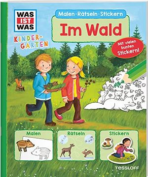 portada Was ist was Kindergarten Malen Rätseln Stickern im Wald (in German)