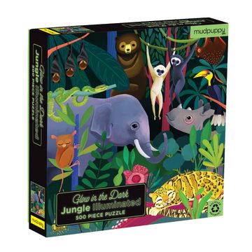 portada Mudpuppy Jungle Illuminated 500 Piece Glow in the Dark Jigsaw Puzzle for Kids and Families, Family Puzzle With Glow in the Dark Jungle Theme