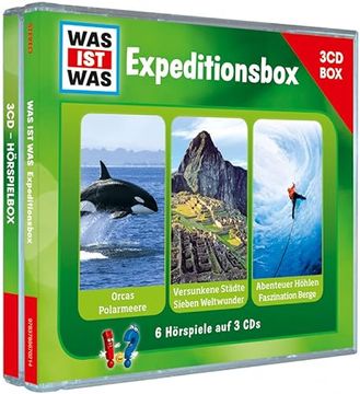 portada Expeditionsbox, 3 Audio-Cds: Orcas / Polarmeere, Versunkene Städte / die Sieben Weltwunder, Abenteuer Höhlen / Faszination Berge. 6 Hörspiele. 217 Min.