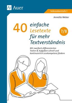 portada 40 Einfache Lesetexte für Mehr Textverständnis 7-8 (en Alemán)