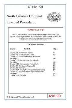 portada North Carolina Criminal Law and Procedure-Pamphlet 84 (en Inglés)