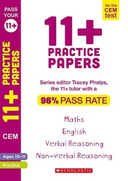 portada 11+ Practice Papers for the cem Test: Book 1 Tests for English, Verbal Reasoning, Maths and Non-Verbal Reasoning (Ages 10-11) by Tracey Phelps, the Tutor With a 96% Pass Rate. (Pass Your 11+) (en Inglés)