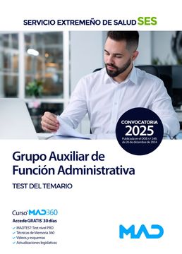 portada Grupo Auxiliar de Función Administrativa del Servicio Extremeño de Salud (Ses). Test del Temario