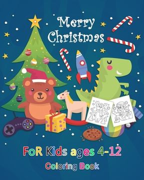 portada Merry Christmas coloring book for kids ages 4-12: 100 Christmas Coloring Pages, Santa Claus, Snowmen, Elves, Reindeers, Christmas Trees, Wreaths and M