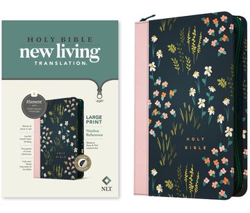 portada NLT Large Print Thinline Reference Zipper Bible, Filament-Enabled Edition (Leatherlike, Meadow Navy & Pink, Indexed, Red Letter) (en Inglés)