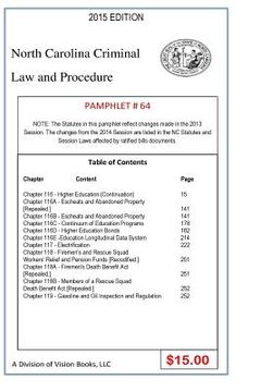 portada North Carolina Criminal Law and Procedure-Pamphlet 64 (en Inglés)