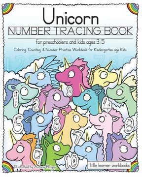 portada Unicorn Number Tracing Book for Preschoolers & Kids ages 3-5: Coloring, Counting, & Number Practice Workbook for Kindergarten age Kids (en Inglés)