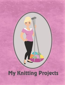 portada My Knitting Projects: Modern Knitting Woman With Blonde Hair on a Dark Rose Background, Glossy Finish (in English)