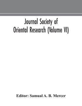 portada Journal Society of Oriental Research (Volume VI) (in English)