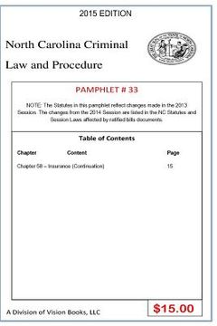 portada North Carolina Criminal Law and Procedure-Pamphlet 33 (en Inglés)