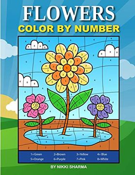 portada Flowers Color by Number: Coloring Book for Kids Ages 4-8 (en Inglés)