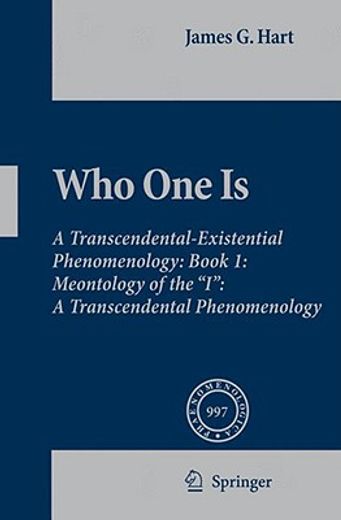 who one is book 1,meontology of the "i"  a transcendental phenomenology