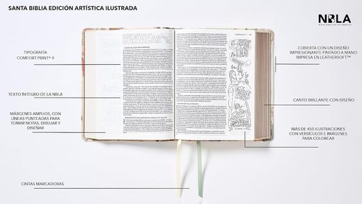 Nbla, Biblia Edición Artística Ilustrada, Leathersoft, Multicolor/Crema, Palabras de Jesús en Rojo