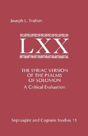 syriac version of the psalms of solomon,a critical evaluation (en Inglés)