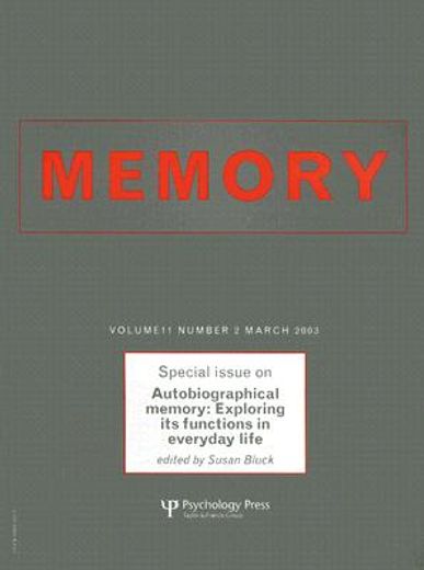 Autobiographical Memory: Exploring Its Functions in Everyday Life: A Special Issue of Memory (en Inglés)