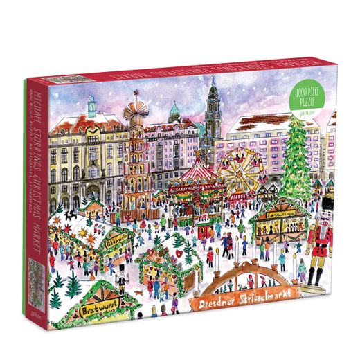 Galison Michael Storrings Christmas Market 1000 Piece Puzzle From Galison - Featuring Beautiful Illustrations of a Festive Snowy Town, 27" x 20", Makes a Wonderful Gift
