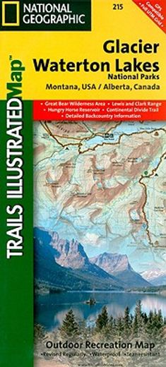 glacier/waterton lakes national parks, montana, usa/alberta, canada: outdoor recreational map