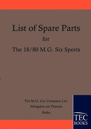 spare parts lists for the 18/80 mg six