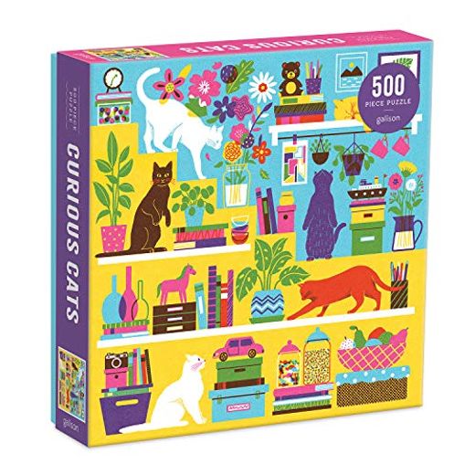 Galison Curious Cats 500 Piece Puzzle From Galison - Bright and Colorful Illustrations of Feline Pranksters, Perfect for the Whole Family to Enjoy Together, 20" x 20", Great Gift Idea