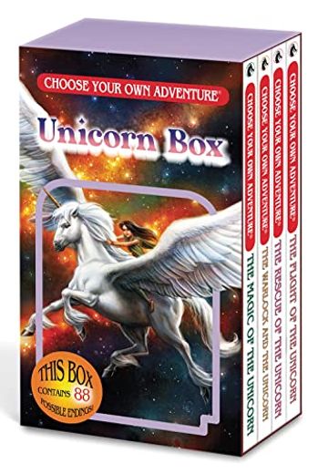 Choose Your own Adventure 4-Book Boxed set Unicorn box (The Magic of the Unicorn, the Warlock and the Unicorn, the Rescue of the Unicorn, the Flight of the Unicorn) (in English)